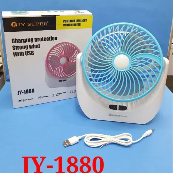 Lithium Rechargeable Mini Table Fan With LED Light - 1880 - Image 2